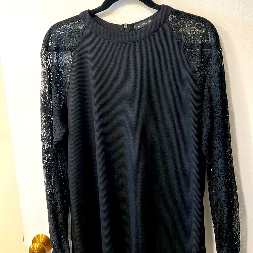 NWOT Black Lace Sleeved Fancy-Casual Shirt in XL